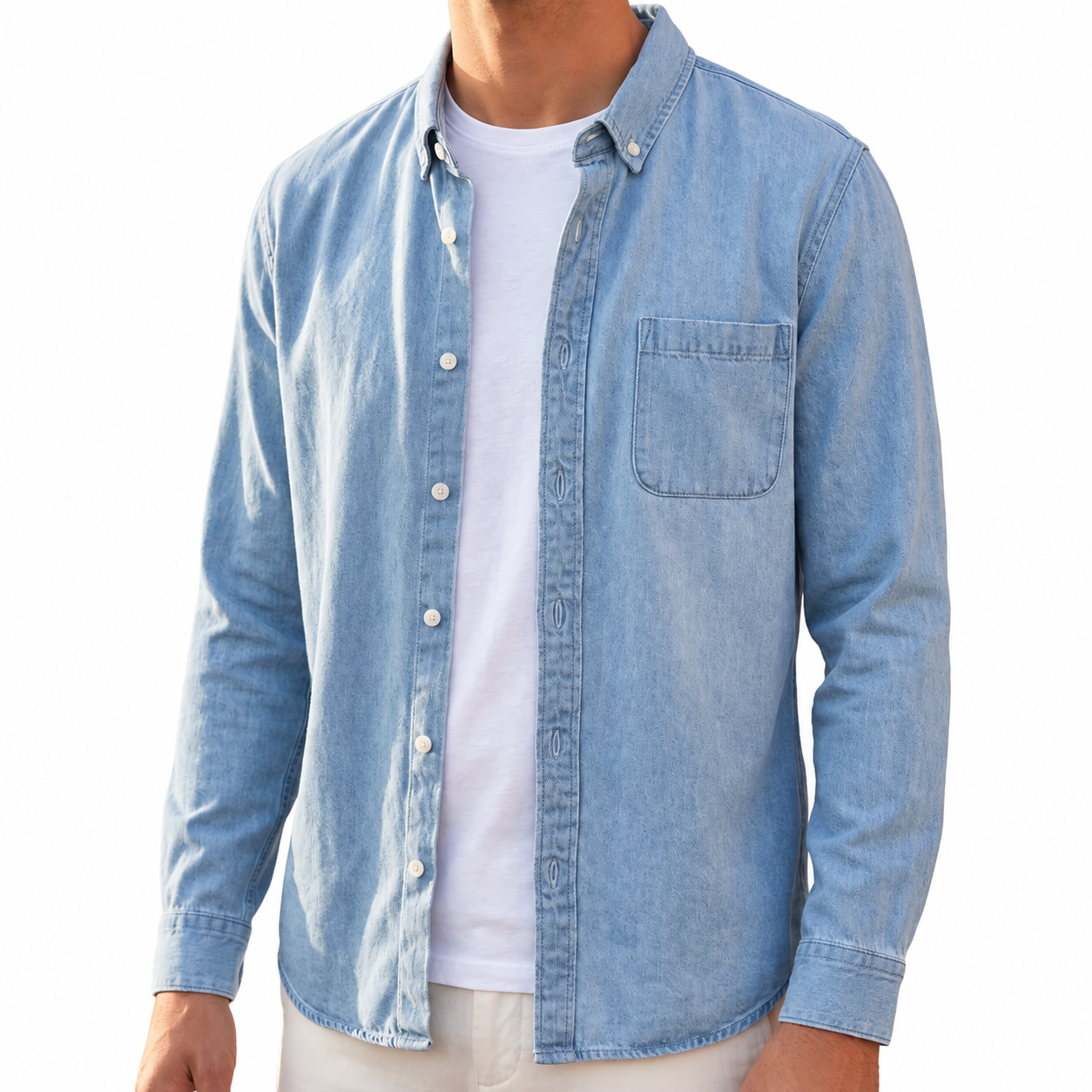 Men's Long-Sleeve Cotton Denim Shirt