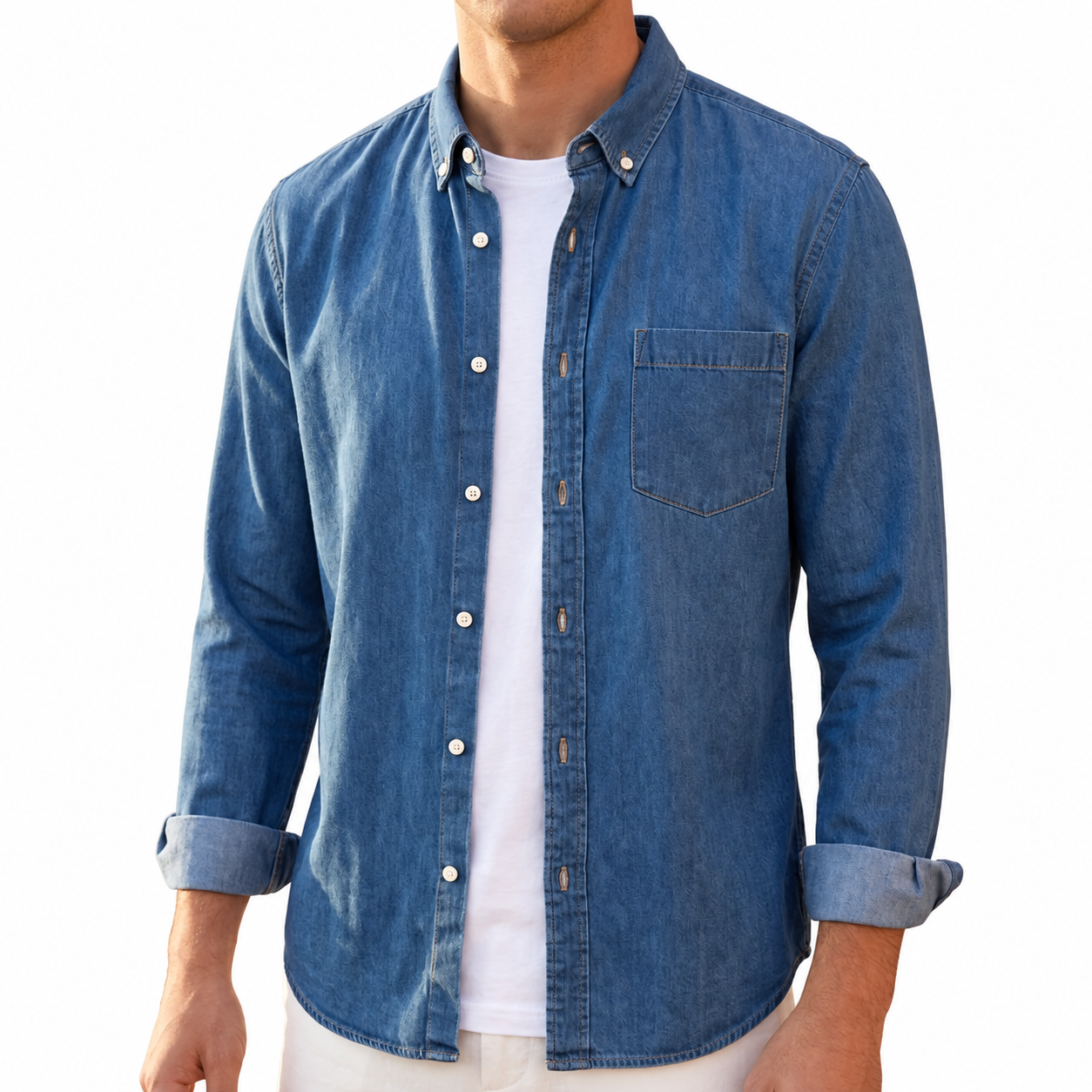Men's Long-Sleeve Cotton Denim Shirt
