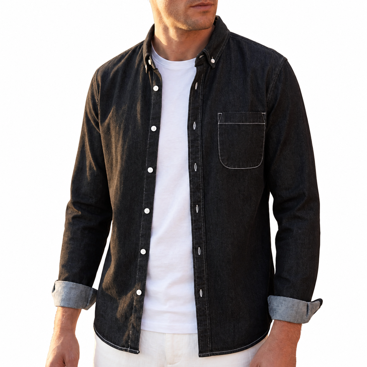 Men's Long-Sleeve Cotton Denim Shirt