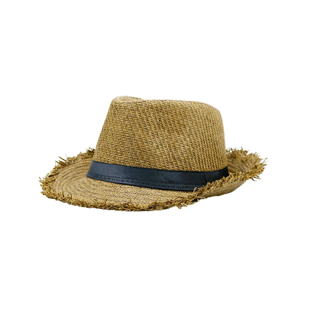 Summer Straw Trilby with Frayed Brim