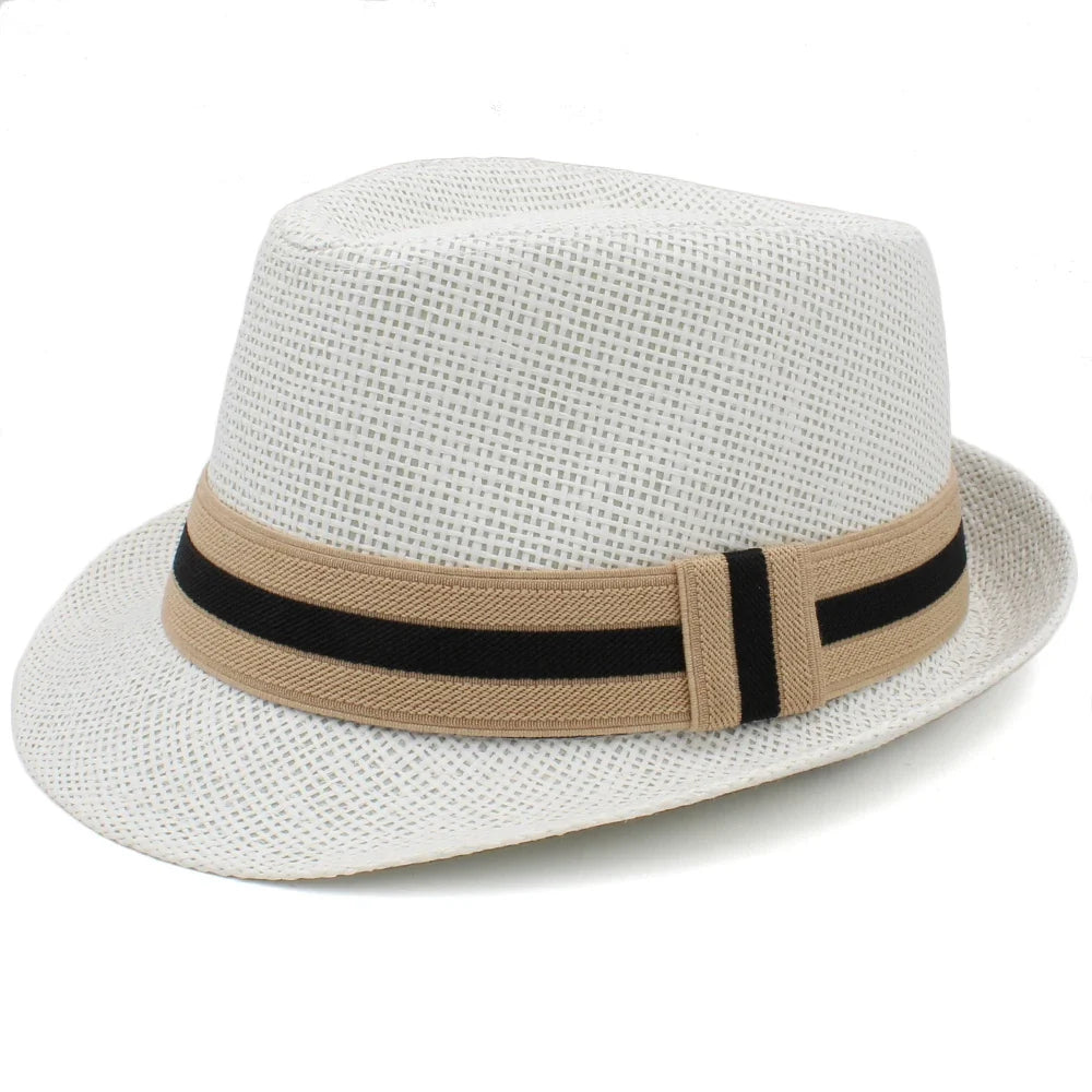 Classic Straw Trilby Hat with Contrasting Band