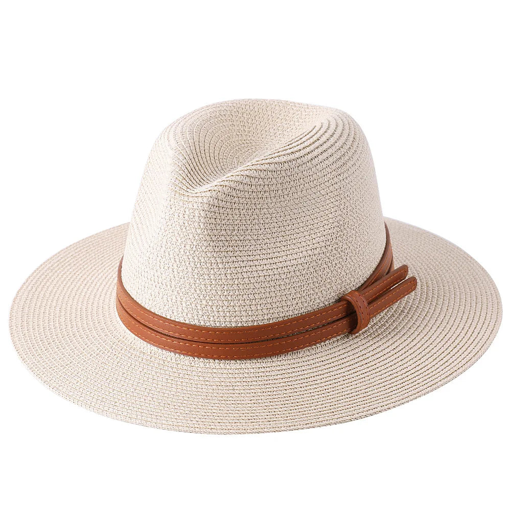 Classic Straw Panama Hat with Tan Leather Band