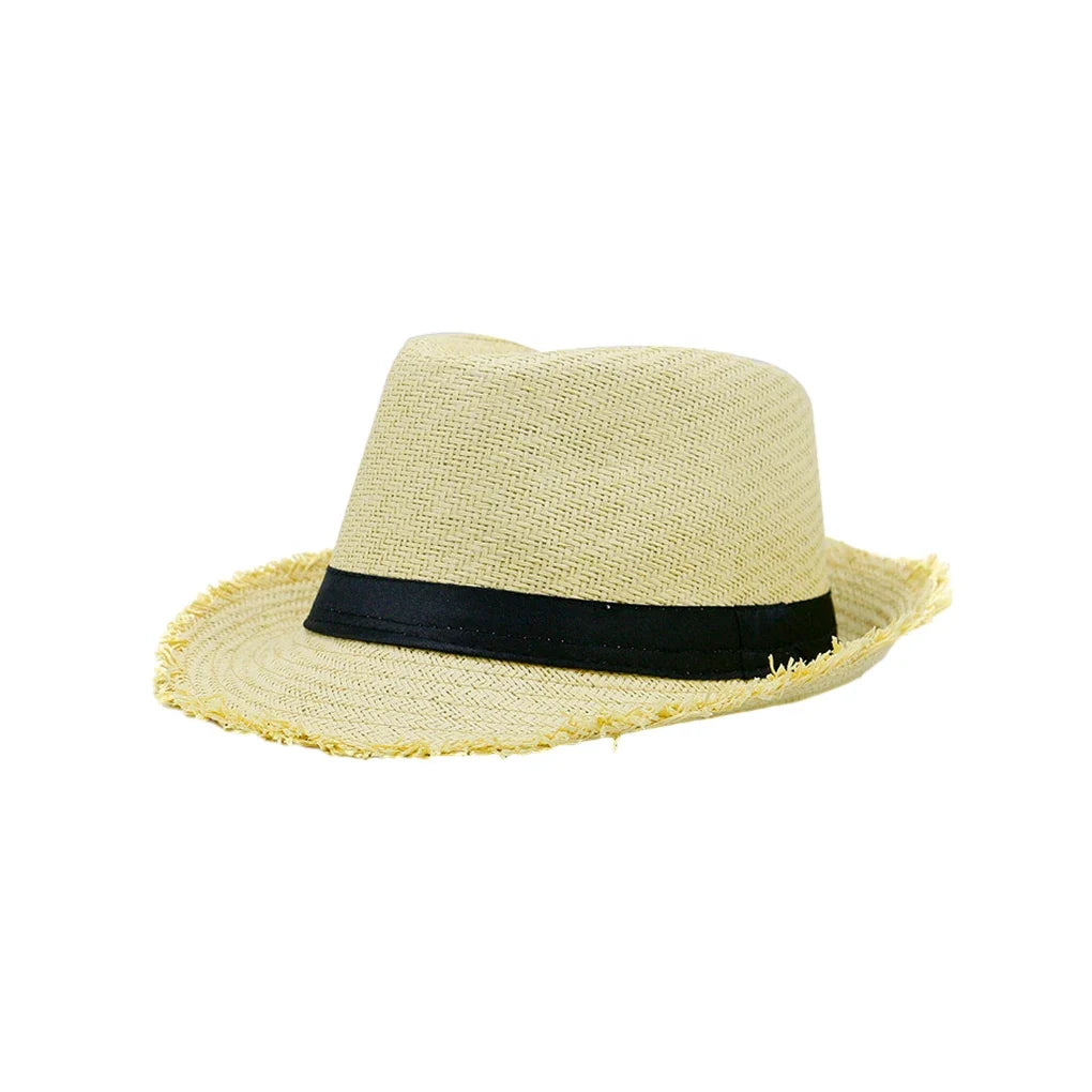 Summer Straw Trilby with Frayed Brim