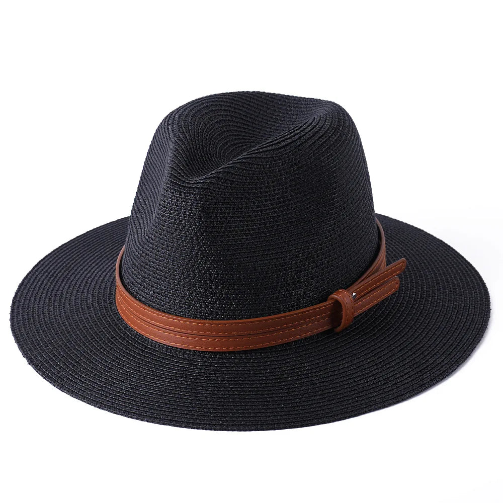 Classic Straw Panama Hat with Tan Leather Band
