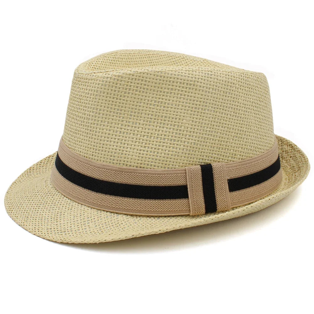 Classic Straw Trilby Hat with Contrasting Band