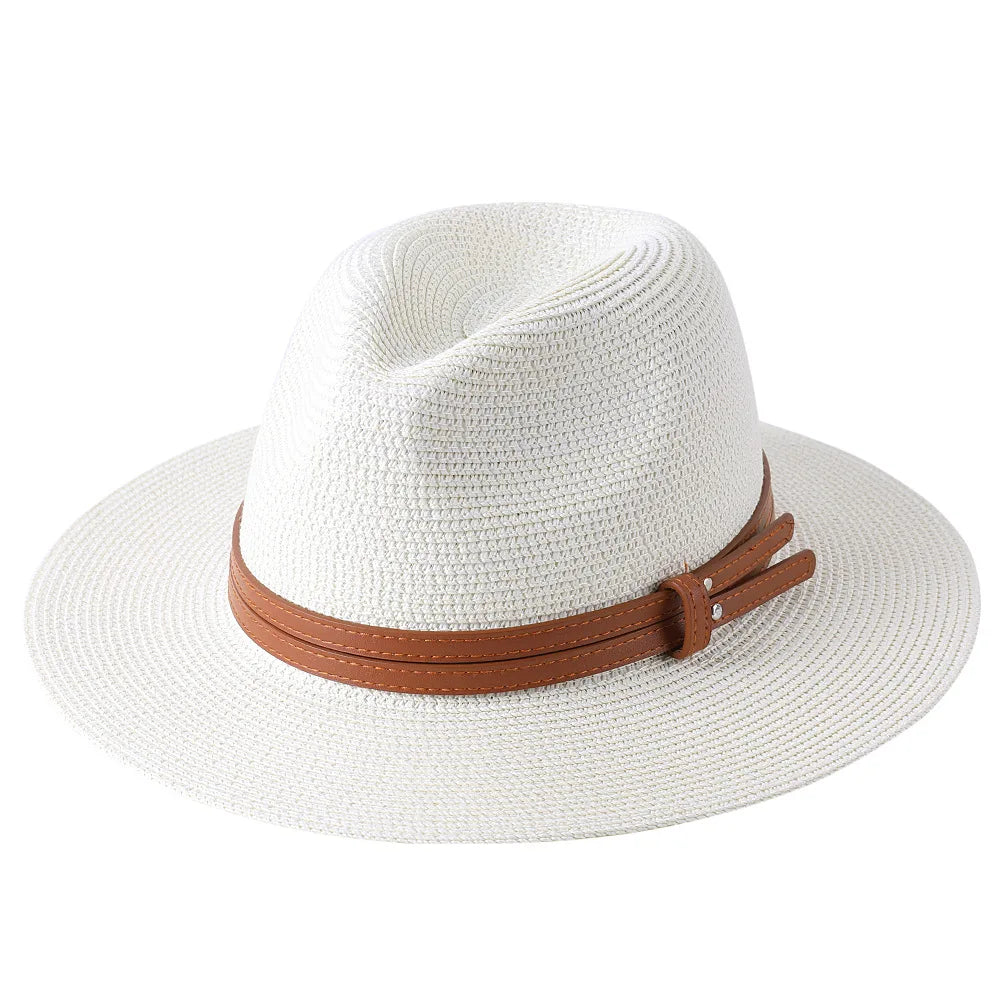 Classic Straw Panama Hat with Tan Leather Band