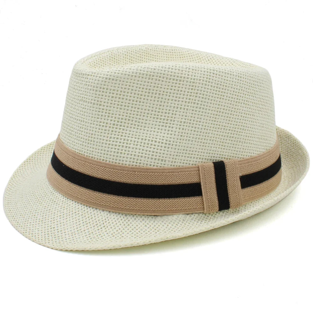 Classic Straw Trilby Hat with Contrasting Band